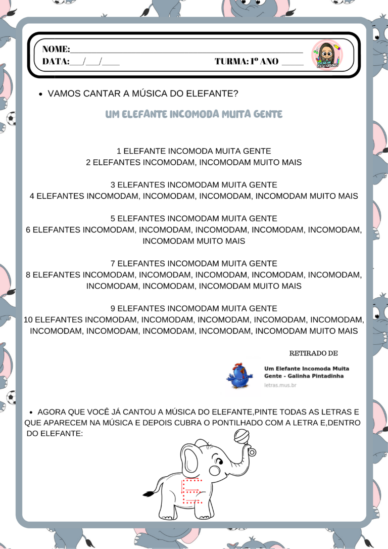 SEQUÊNCIA DE ATIVIDADES ELEFANTE – Dicas de Atividades