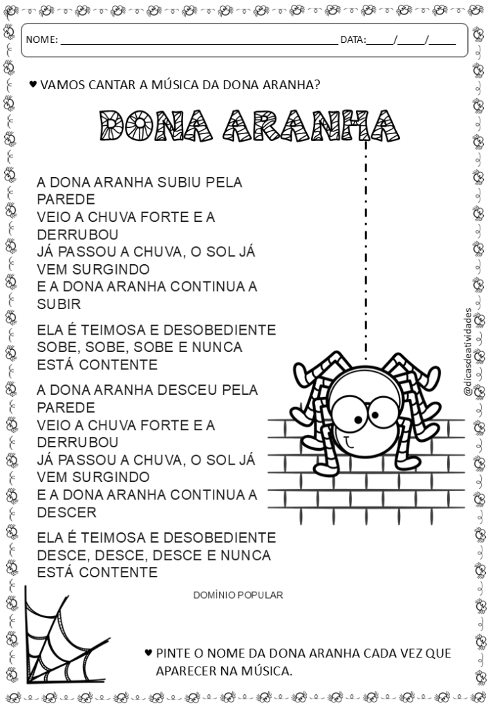 SEQUÊNCIA DE ATIVIDADE A DONA ARANHA ATUALIZADA – Dicas de Atividades